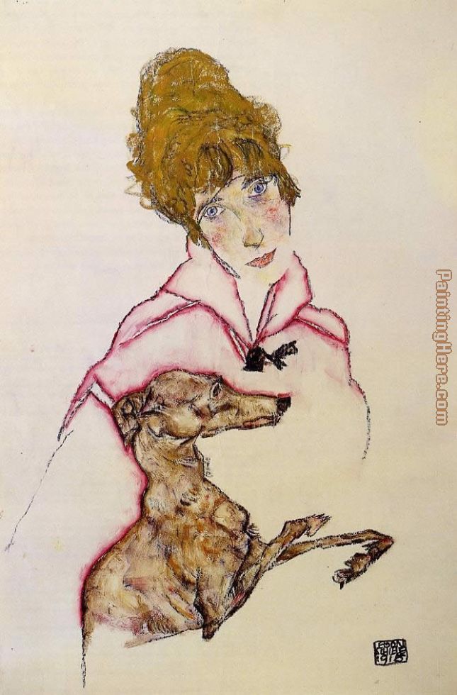 Woman with Greyhound Edith Schiele painting - Egon Schiele Woman with Greyhound Edith Schiele art painting